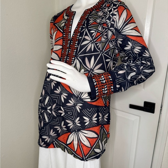 TORY BURCH Authentic Printed Cotton Tunic in Tory Navy Pottery Placed Sz 14. - Picture 5 of 14